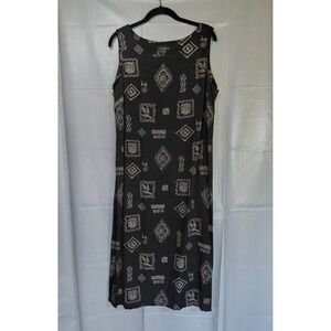 T & Company Midi Dress Sz 14 Novelty Print Side Slits Long Black